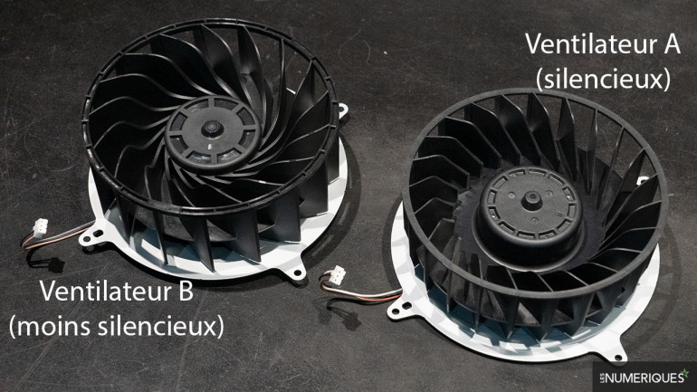 Ventilador silencioso a la derecha; el que hace algo más de ruido a la izquierda. Fuente: Les Numeriques. Ventilador silencioso a la derecha; el que hace algo más de ruido a la izquierda. Fuente: Les Numeriques.