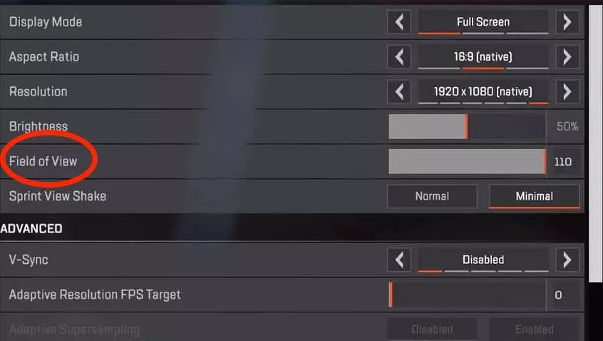 No existe la configuración 'Campo de Visión'