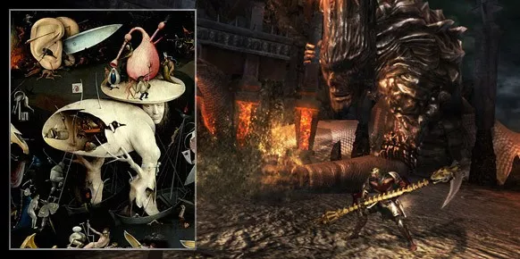 El juego de Visceral Games, Dante's Inferno, tomó como constante referencia visual uno de los paneles de El Jardín de las Delicias de El Bosco.