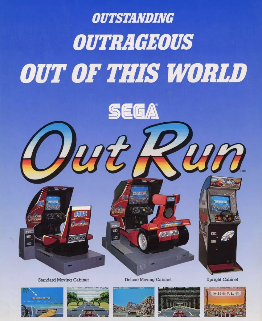 Out Run contó con tres muebles diferentes. Su modelo Deluxe acompañaba con movimiento el control del jugador.