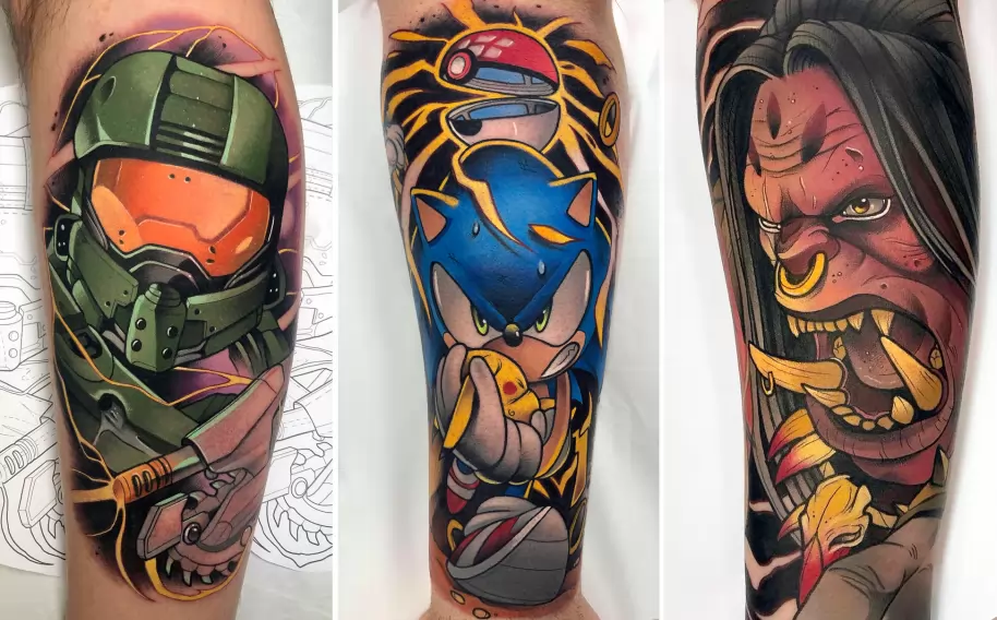 Los tatuajes de Yeray Pérez se caracterizan por el detalle y un fuerte uso del color.