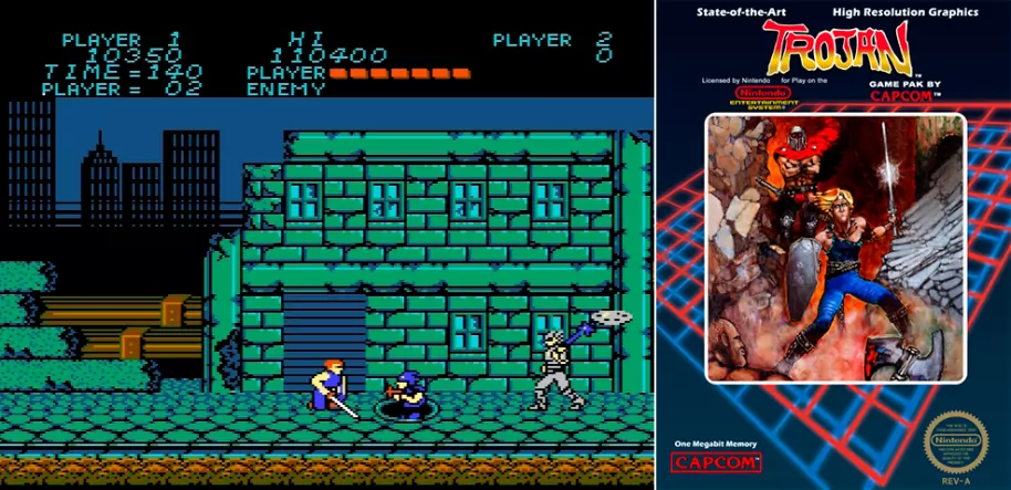El clásico Trojan de 1986 firmado por Capcom, uno de los videojuegos estrella de los primeros años de la compañía y uno de los títulos fundamentales para entender la génesis de Rescate en el Golfo.