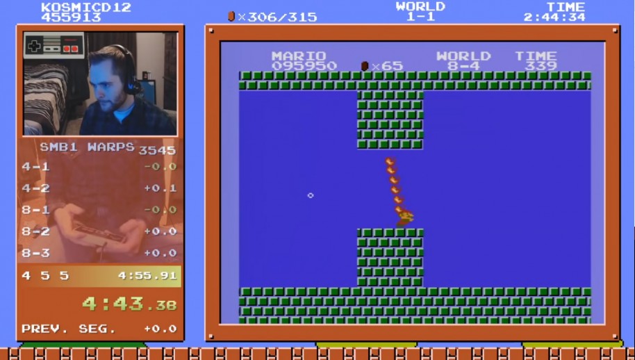 Kosmicd12, uno de los principales plusmarquistas de Super Mario Bros. segundos antes de conseguir su último e histórico récord. Puso con él fin a su carrera en Any%