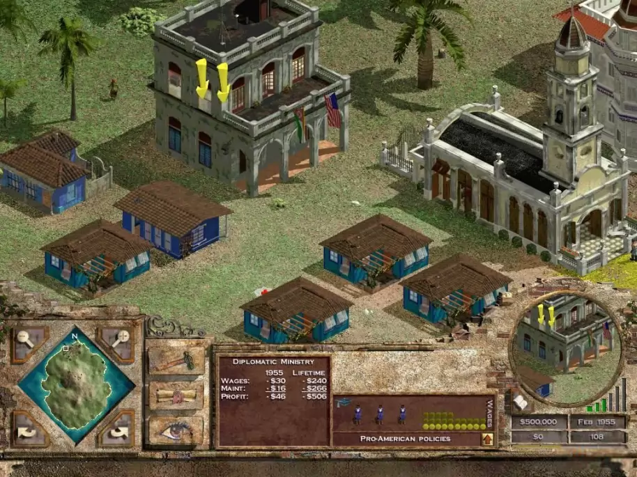 Vamos a hacer un pequeño alto en el camino para comentar el caso de Tropico. En el momento de su salida, nos encontrábamos en plena edad de oro del género City-Builder; así como en la primera edad de oro del RTS moderno. Sin embargo, las ambientaciones predominantes eran las históricas o fantásticas, en parte, fruto del éxito de los ya nombrados RTS y sus ambientaciones. SimCity 3000, la punta de lanza del género en cuanto a nombre, no fue capaz de marcar como sí lo hicieron sus anteriores entregas, y la ambientación contemporánea perdía fuerza.
La respuesta de PopTop Software, creadores del primer Tropico, fue aunar elementos de ambos géneros y añadirle una capa de humor. Se alejaba lo suficiente de sus competidores directos y no caía en la comparación con títulos como el ya nombrado SimCity, o Constructor. Además, su exclusividad temporal en MacOS X levantó cierto interés.