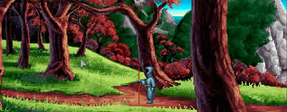 La entrada al Gremio de los Pastores es muy llamativa en VGA, aunque se echa en falta porciones musicales en esta y otras zonas del juego que sí estaban en la versión EGA.
