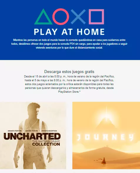Todas las compañías de videojuegos lo han hecho. Xbox puso a disposición de sus usuarios los dos primeros Crackdown. PlayStation hizo lo propio con Uncharted y Journey en la campaña "play at home".