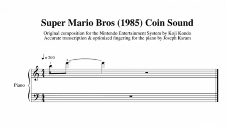 Partitura del sonido de moneda de Super Mario Bros.