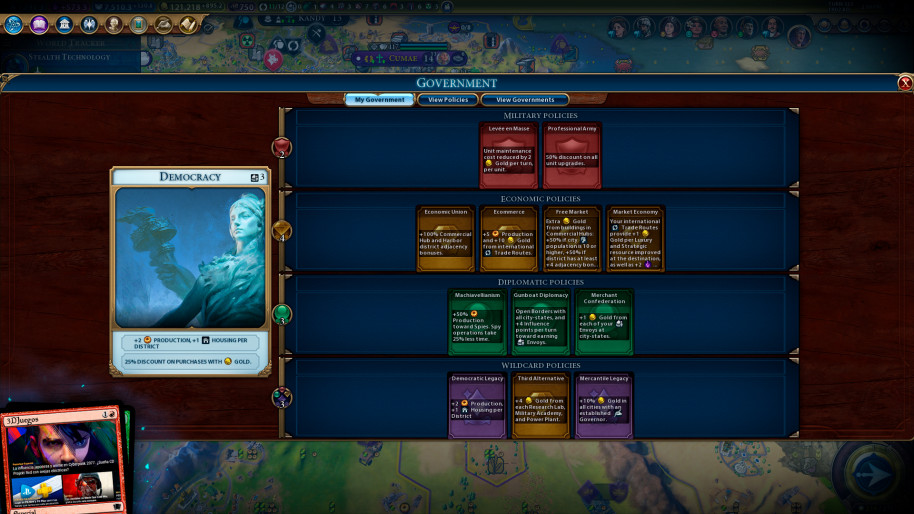 Civilization VI y su sistema de políticas basado en cartas