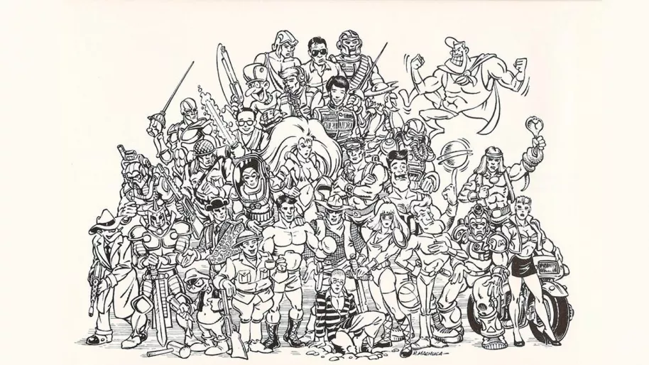 Los personajes de Dinamic dibujados por Machuca. Imagen original: videojuegosretro-upm.blogspot.com
