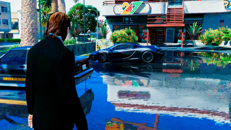 Imagen de GTAV funcionando con múltiples mods de mejora gráfica.