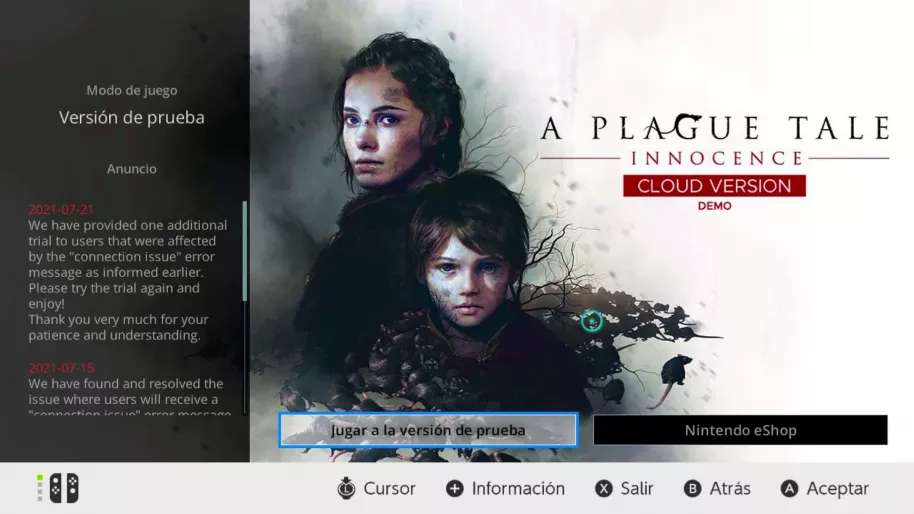 He probado el juego en la nube en Nintendo Switch y te cuento lo que me gusta y lo que no