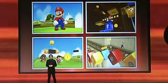 Capturas de Super Mario 3DS, mostradas por Iwata en la GDC'11. Capturas de Super Mario 3DS, mostradas por Iwata en la GDC'11.