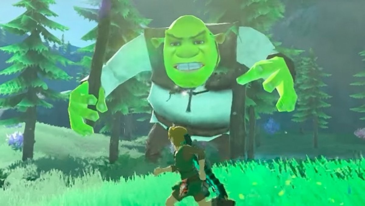 Shrek 1 Pelicula Completa En Español Youtube Link se enfrenta a un enfurecido Shrek en Zelda: Breath of The Wild