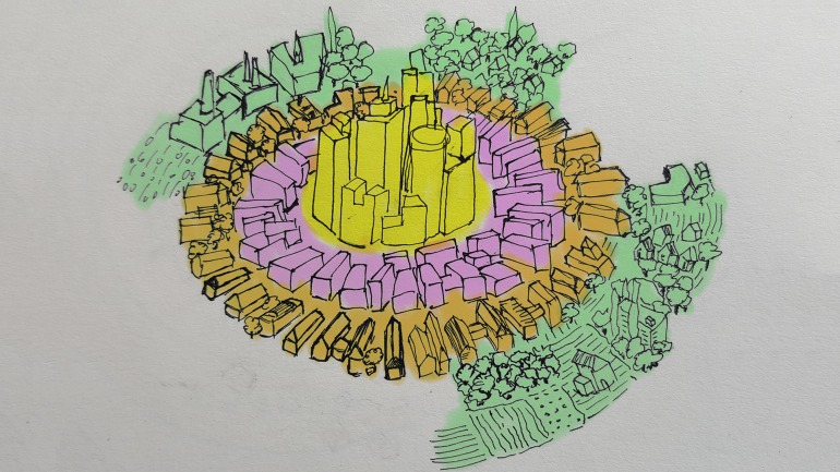La estructura de la Ciudad 17 es concéntrica con respecto a su edificio capitolio. Una estructura ideal para crear puntos de referencia.// Imagen: Medium; Konstantinos Dimopoulos. La estructura de la Ciudad 17 es concéntrica con respecto a su edificio capitolio. Una estructura ideal para crear puntos de referencia.// Imagen: Medium; Konstantinos Dimopoulos.
